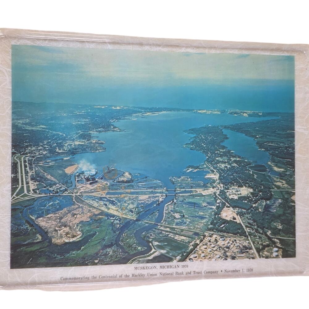 Vintage 1970 Hackley Bank Muskegon Michigan Lake Michigan Serving Tray - Picture 2 of 9